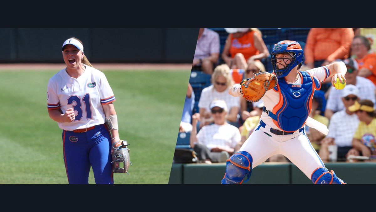 Florida's Jocelyn Erickson and Kenleigh Cahalan in two action photos