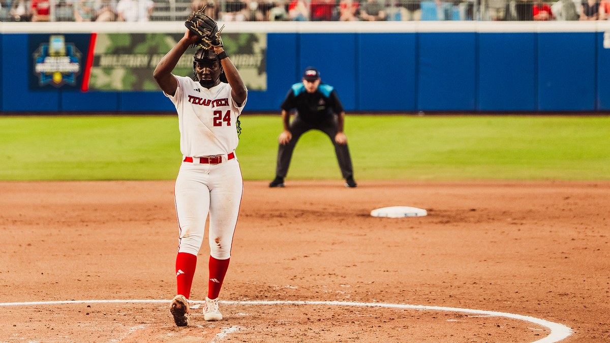 Texas Tech pitcher NiJaree Canady, No. 24, set on the mound