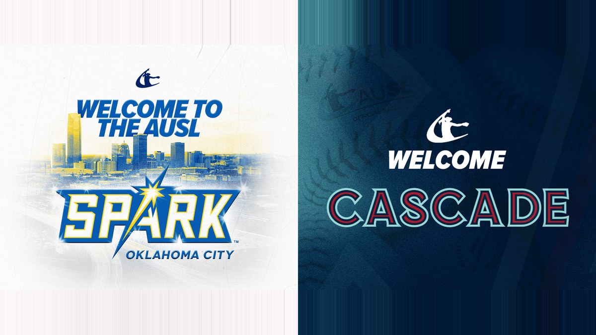 AUSL welcome graphics for the Oklahoma City Spark and Portland Cascade