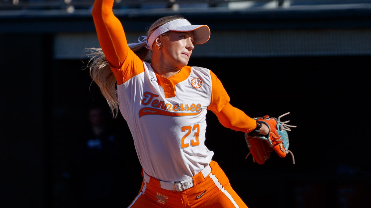 Tennessee pitcher Karlyn Pickens, No. 23, in her windup